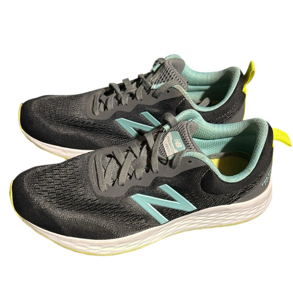 New Balance Grey, Teal, and Neon Green Running Shoes